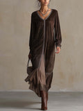 Teresa | Midi flared dress in synthetic suede with V-neck and trim detail