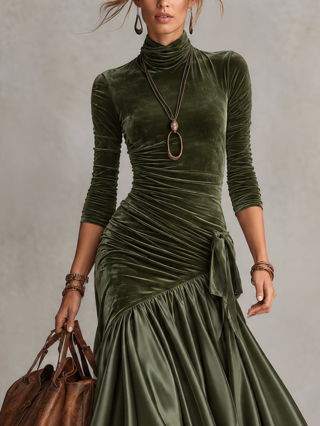 Antonella | Long Dress with Panels and Lace Hem