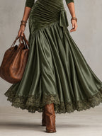 Antonella | Long Dress with Panels and Lace Hem
