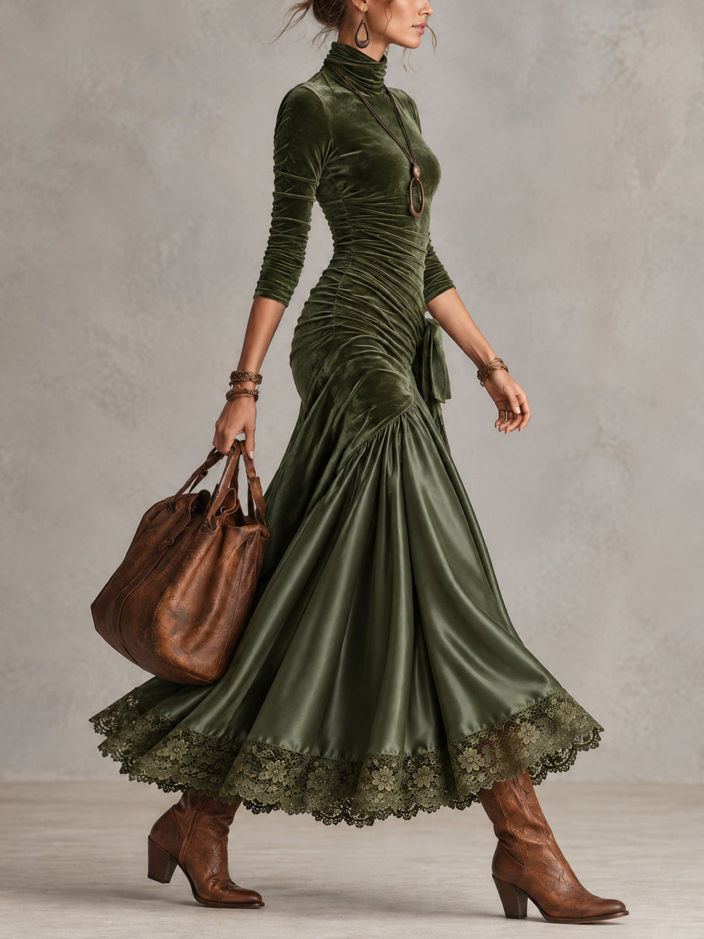 Antonella | Long Dress with Panels and Lace Hem
