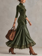Antonella | Long Dress with Panels and Lace Hem