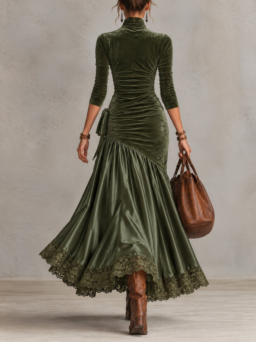 Antonella | Long Dress with Panels and Lace Hem