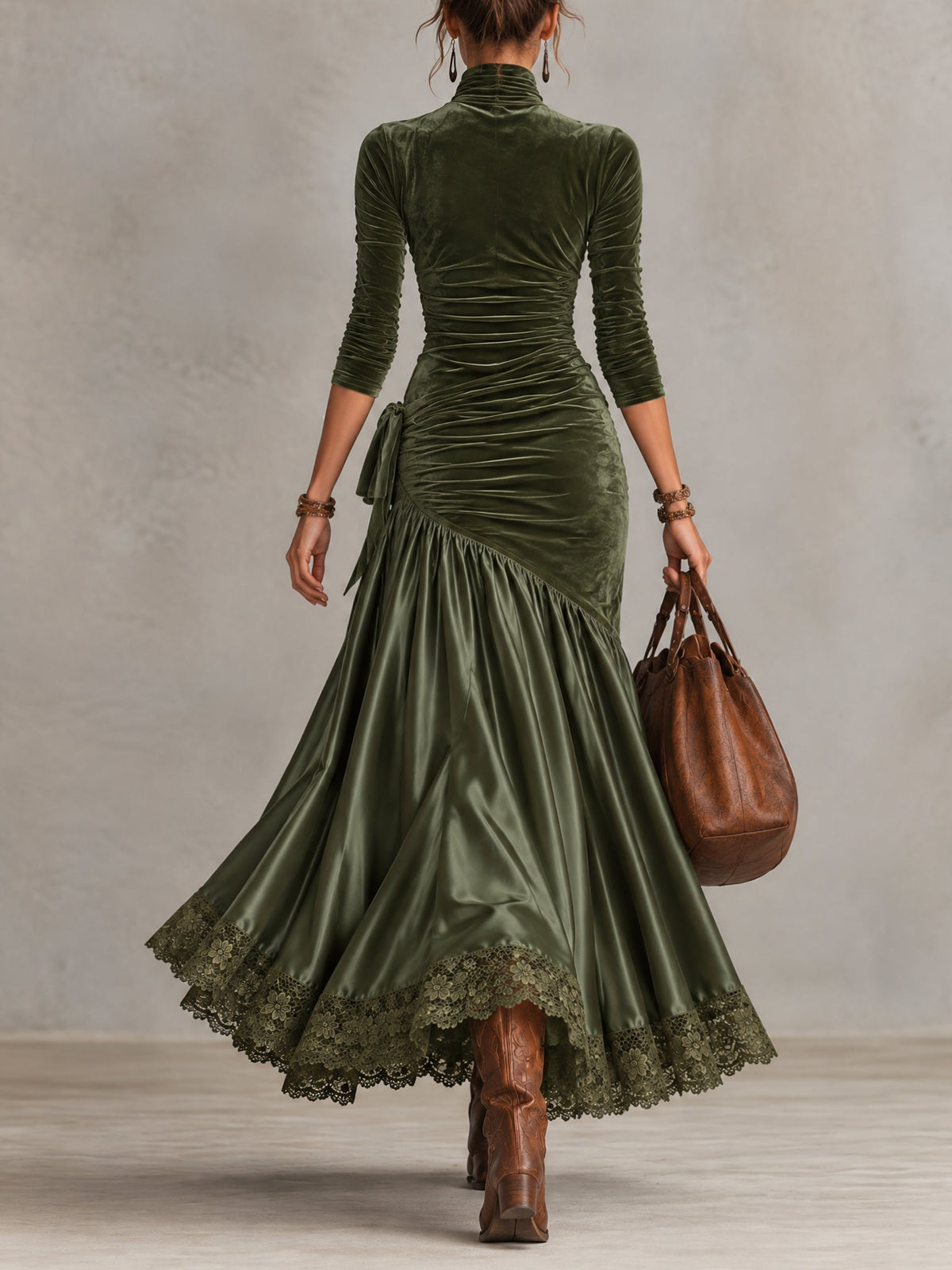 Antonella | Long Dress with Panels and Lace Hem