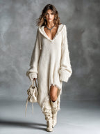 Elena | Fuzzy Knit Hooded Oversized Dress