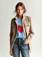 Felicity - Vintage Casual Khaki Wool Blend Stand Collar Epaulet Multi-Pocket Short Coat