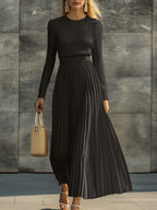 Charlotte | Ribbed Knit Pleated Midi Dress