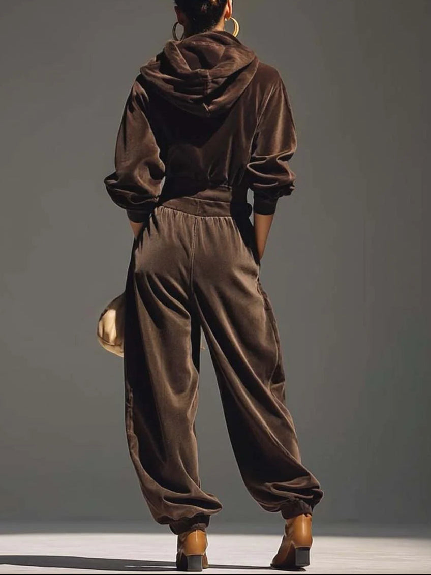 Lucille - Vintage Velvet Hoodie and Loose-Fitting Trousers Set