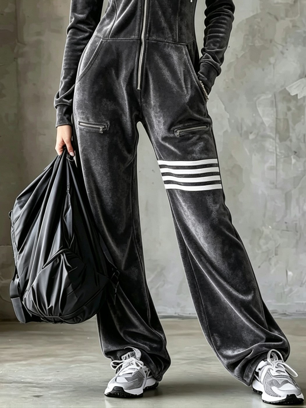 Lenora - Velvet Hooded Zipper Wide Leg Jumpsuit