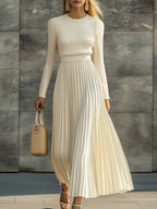 Charlotte | Ribbed Knit Pleated Midi Dress