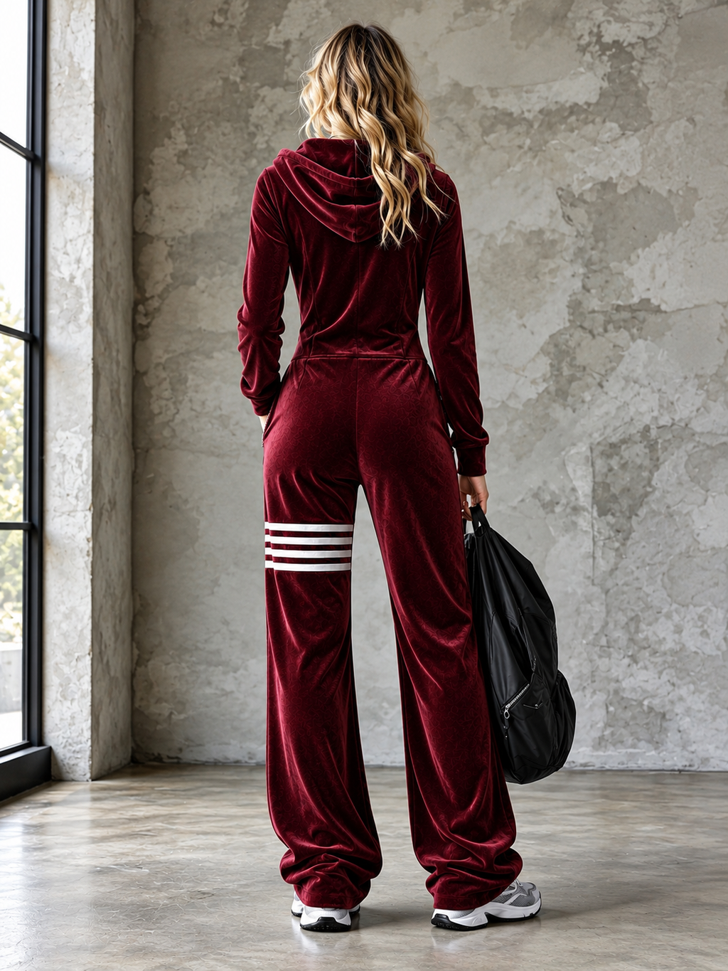 Lenora - Velvet Hooded Zipper Wide Leg Jumpsuit