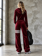 Lenora - Velvet Hooded Zipper Wide Leg Jumpsuit