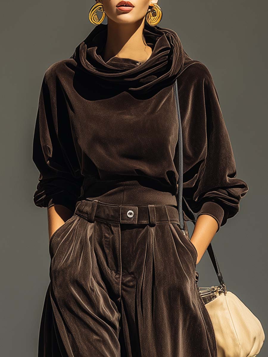 Lucille - Vintage Velvet Hoodie and Loose-Fitting Trousers Set