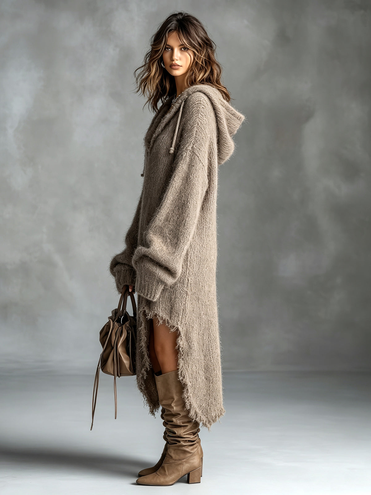 Elena | Fuzzy Knit Hooded Oversized Dress