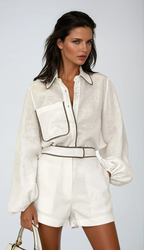 Riley - Contrast Trim Cotton Linen Shorts Set