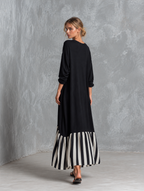 Stefania | Oversized Black Long Dress with Patchwork Stripes