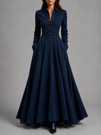 Midnight Elegance Shirt Maxi Dress