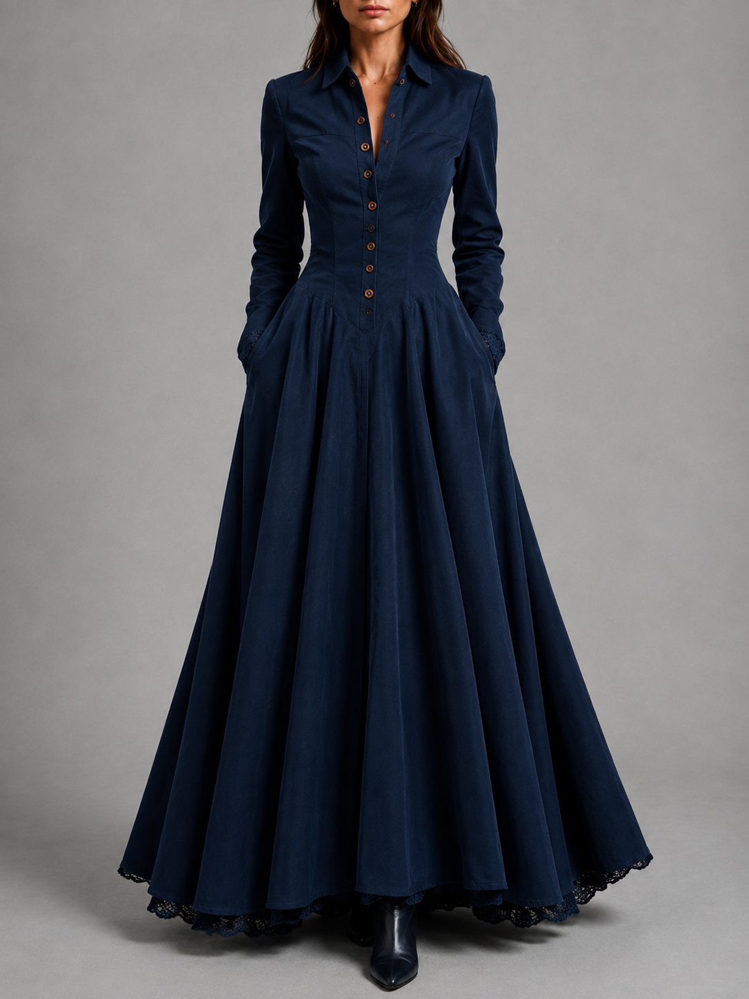 Midnight Elegance Shirt Maxi Dress