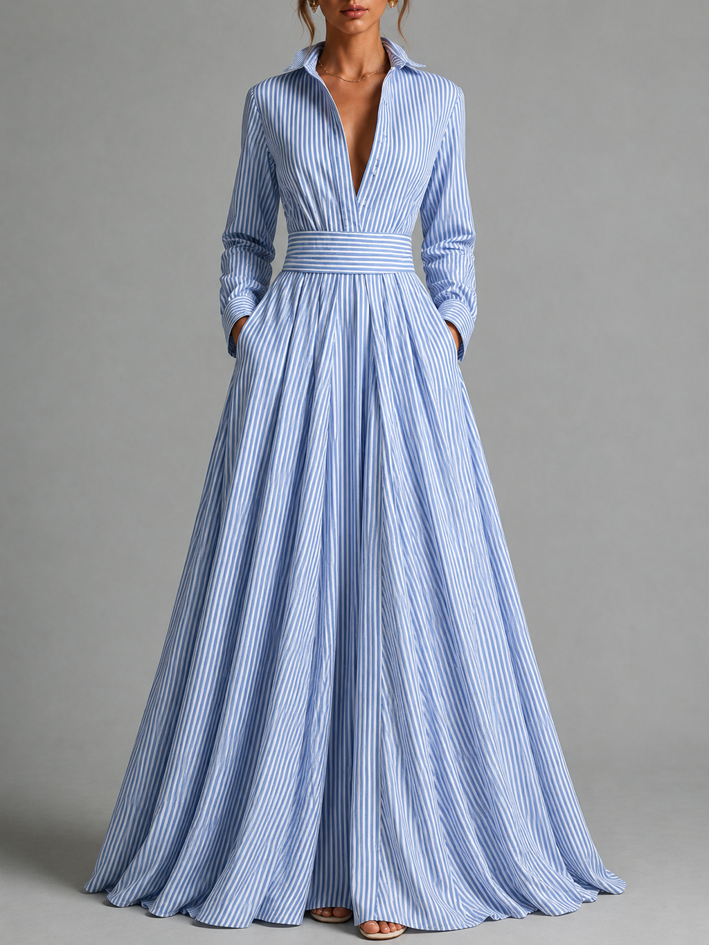 Harbor Stripe Shirt Maxi Dress