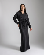 Long Sleeve Tie-Front Shirt and Skirt Two-Piece Set