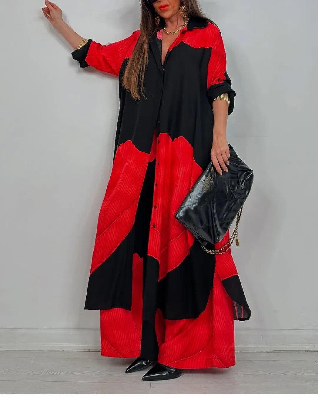 Helena - V-neck Patchwork Top and Pants Casual Set