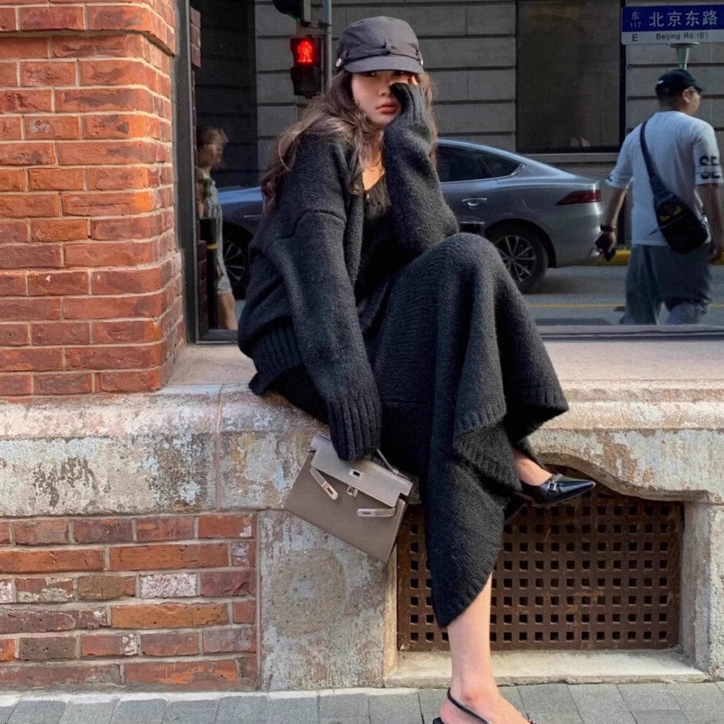 Lucy - Lazy Style Sweater Suit With Maxi Skirt