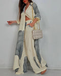 Helena - V-neck Patchwork Top and Pants Casual Set