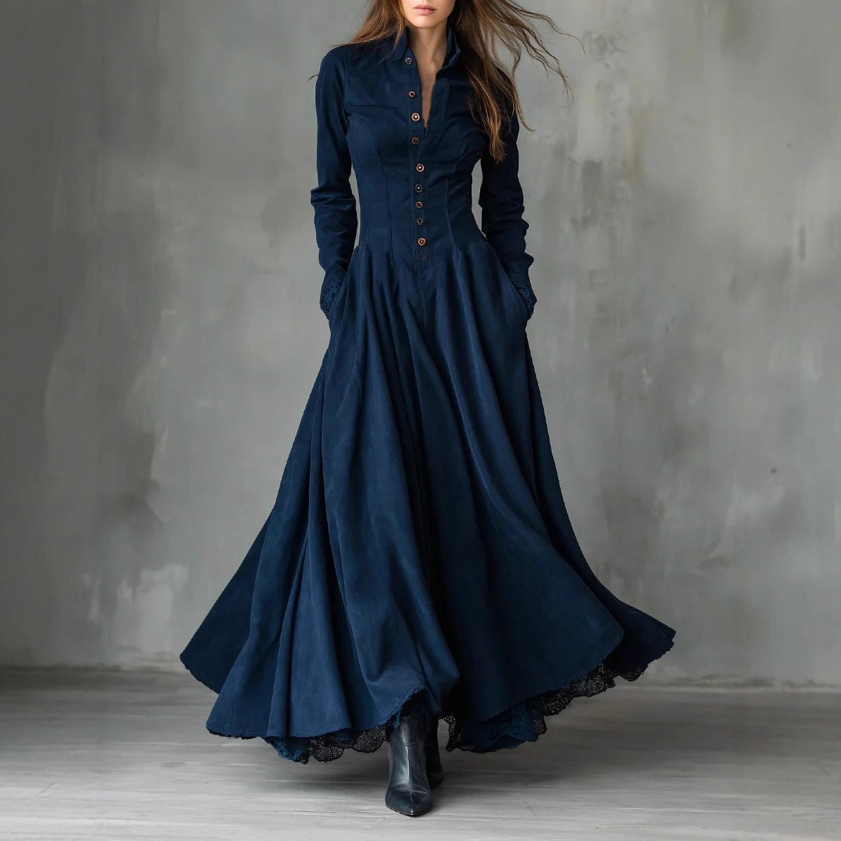 Midnight Elegance Shirt Maxi Dress