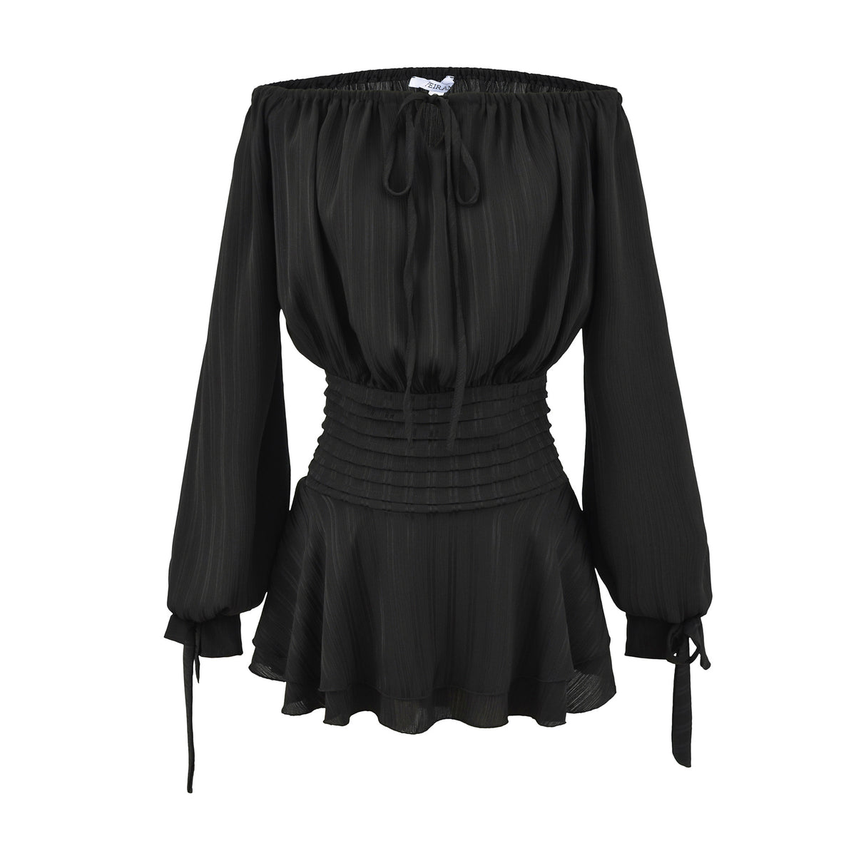 Noir Off-Shoulder Smocked Mini Dress