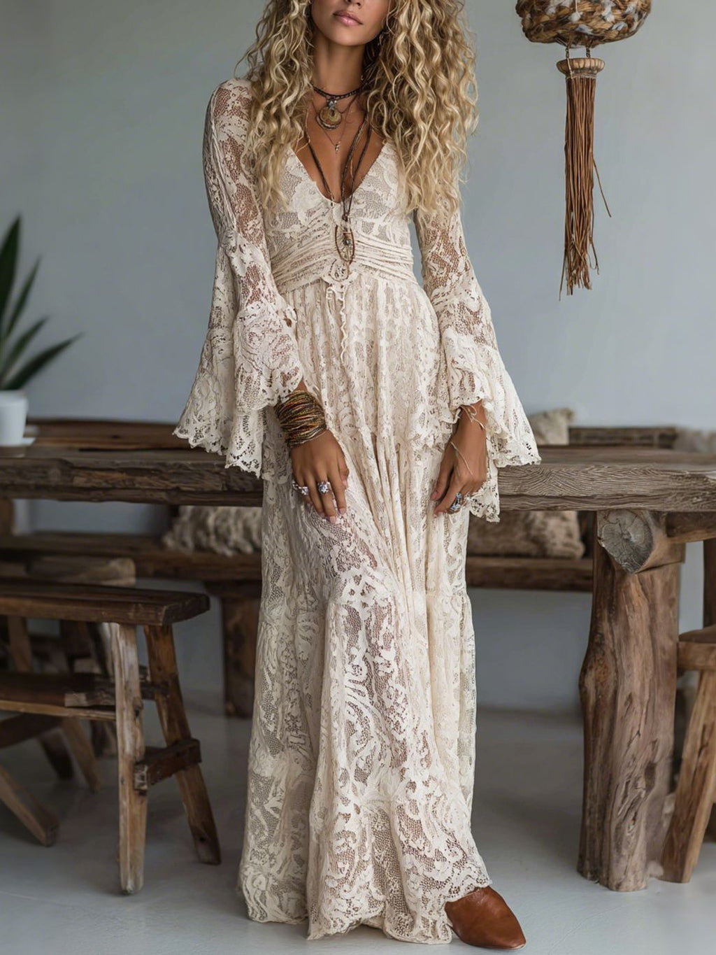 Soleil Lace Bohemian Maxi Dress