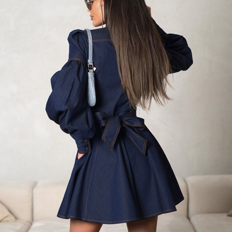 Adeline | Puff-Sleeve Denim Dress