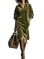 Vivienne | Velvet Button-Neck Relaxed Dress