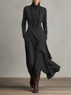 Seraphina | Asymmetric Draped Turtleneck Maxi Dress