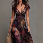 Watercolor Ruched Maxi Dress