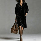 Vivienne | Velvet Button-Neck Relaxed Dress