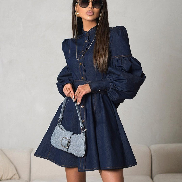 Adeline | Puff-Sleeve Denim Dress