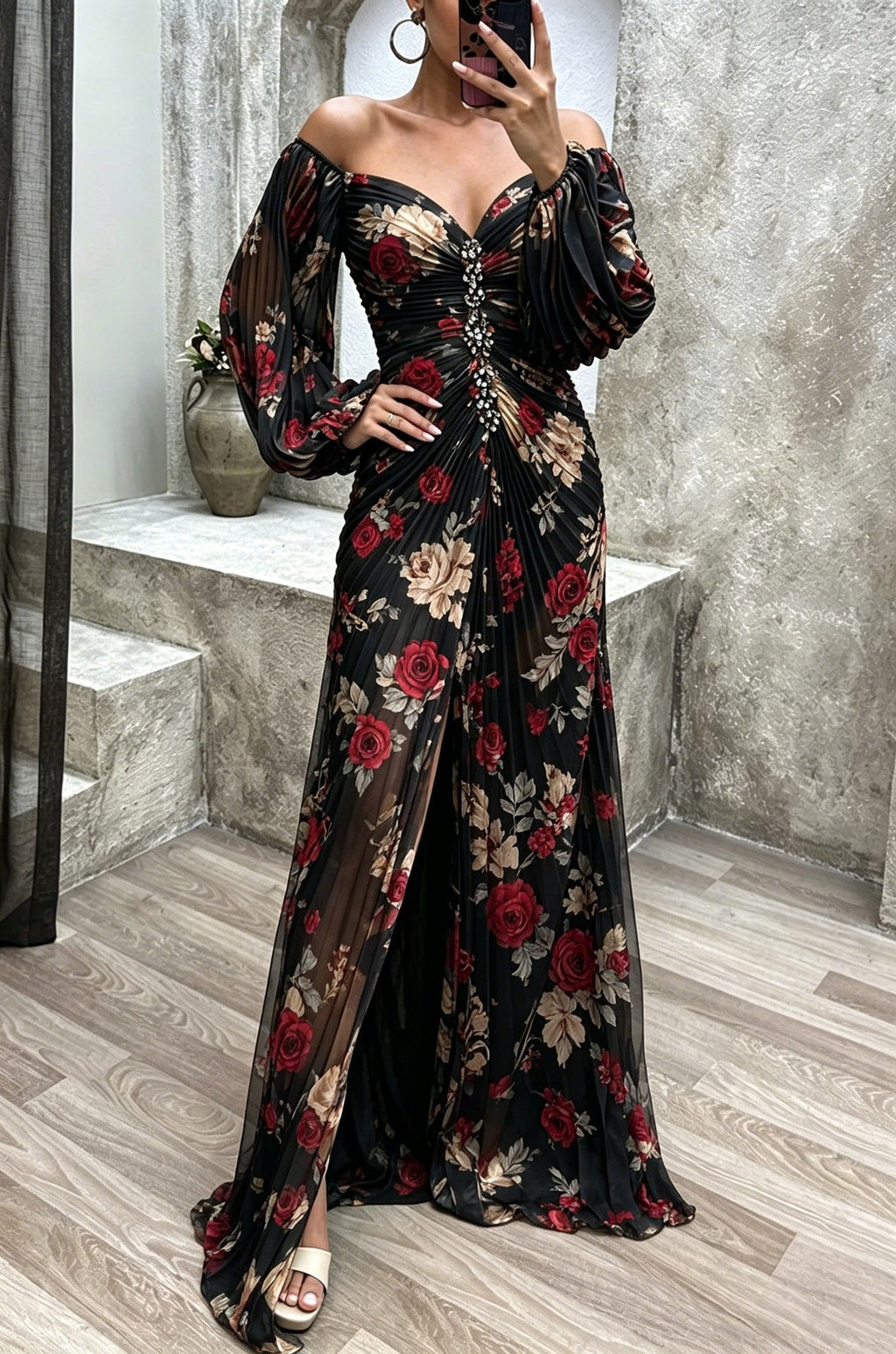 Simone - Embellished Ruched Maxi Dress