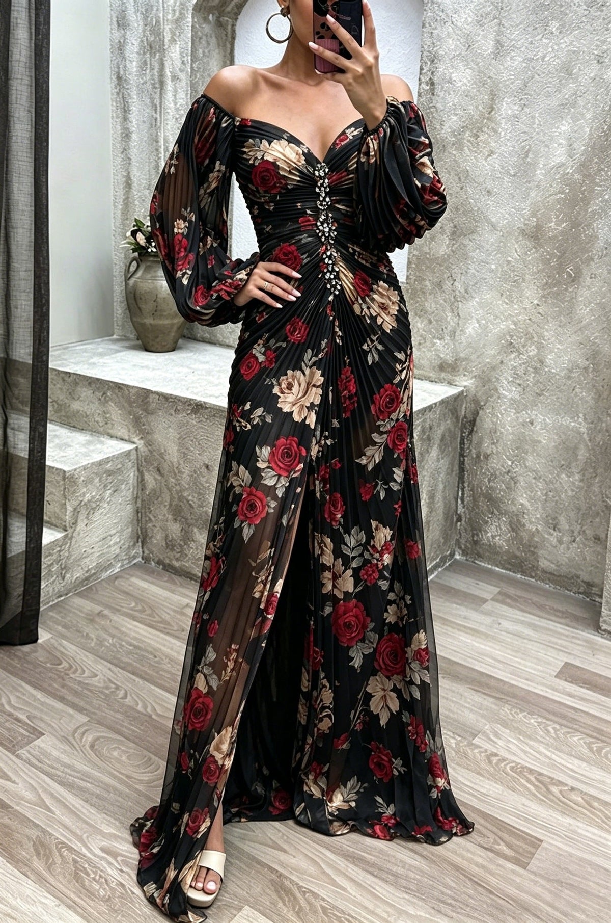 Simone - Embellished Ruched Maxi Dress