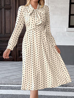 Clara | Polka Dot Bow-Neck Midi Dress