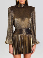 Celeste Metallic Pleated Mini Dress