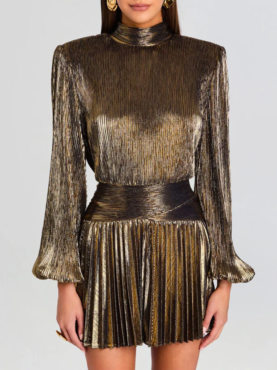 Celeste Metallic Pleated Mini Dress