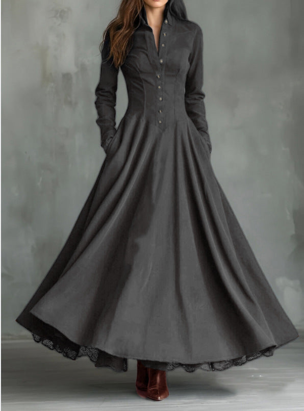 Midnight Elegance Shirt Maxi Dress