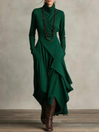 Seraphina | Asymmetric Draped Turtleneck Maxi Dress