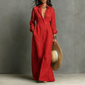 Amelie - Linen Blend Relaxed Button-Front Maxi Shirt Dress