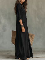 Alessia | Soft Black Maxi Dress with Buttons