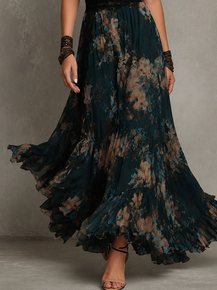 Lucia | Long Vintage Dress with Floral Lace