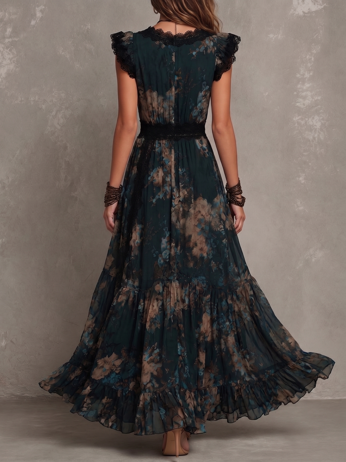 Lucia | Long Vintage Dress with Floral Lace