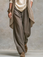 Costanza | Elegant Three-Piece Set in Beige and Gray with Layered Palazzo Trousers