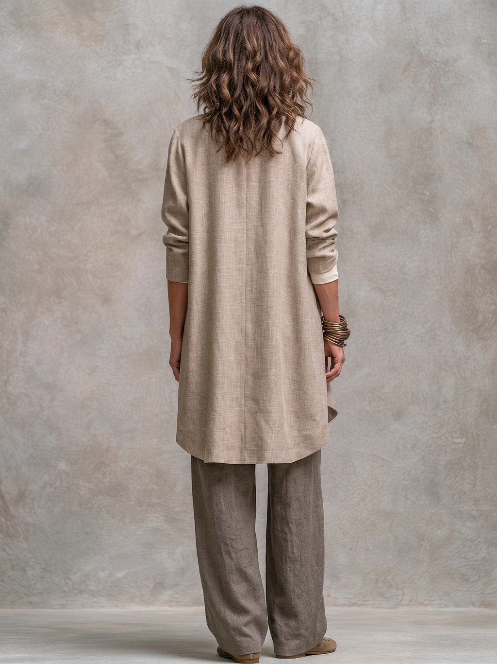 Costanza | Elegant Three-Piece Set in Beige and Gray with Layered Palazzo Trousers