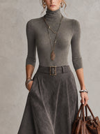 Francesca | Gray High Neck Top and Asymmetrical Midi Skirt