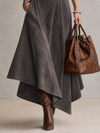 Francesca | Gray High Neck Top and Asymmetrical Midi Skirt